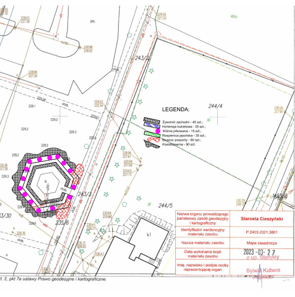 Plan zagospodarowania tężnik obok Urzedu Gminy w Zebrzydowicach