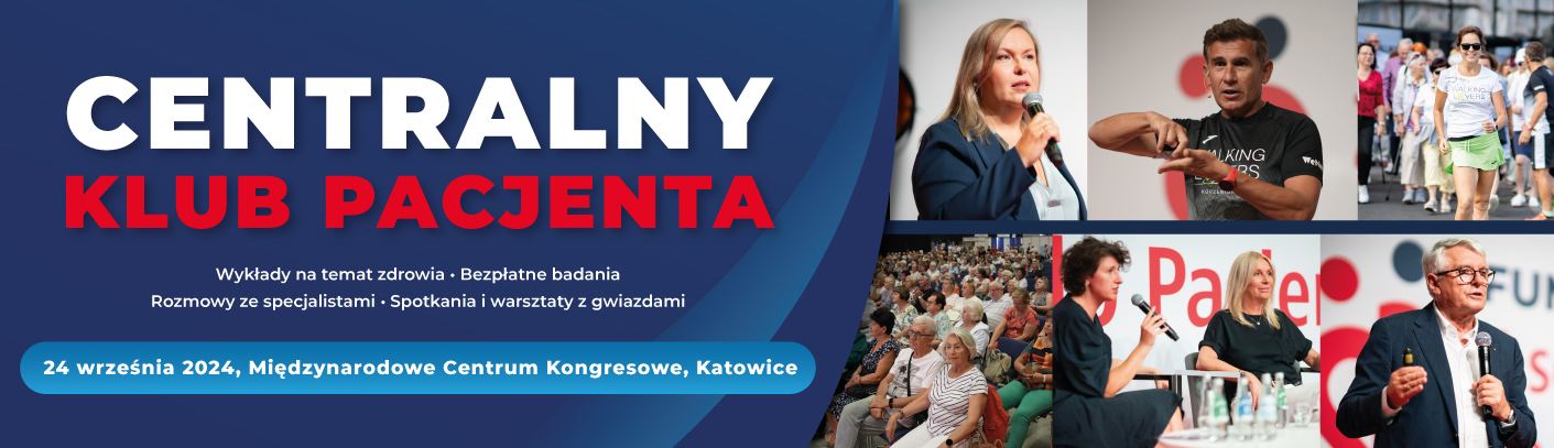 Baner informacyjny informujący o bezpłatnym spotkaniu dotyczącym zdrowia w Katowicach