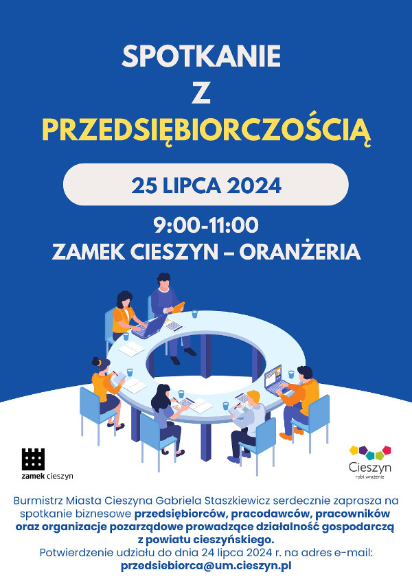 Plakat informacyjny dotyczący spotkania dla przedsiębiorców