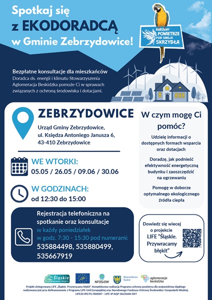 Plakat informacyjny Plakat informacyjny dotyczący spotkań z Ekodoradcą w Gminie Zebrzydowice